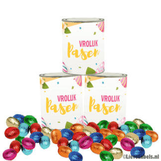 Blikje gevuld met paaseitjes